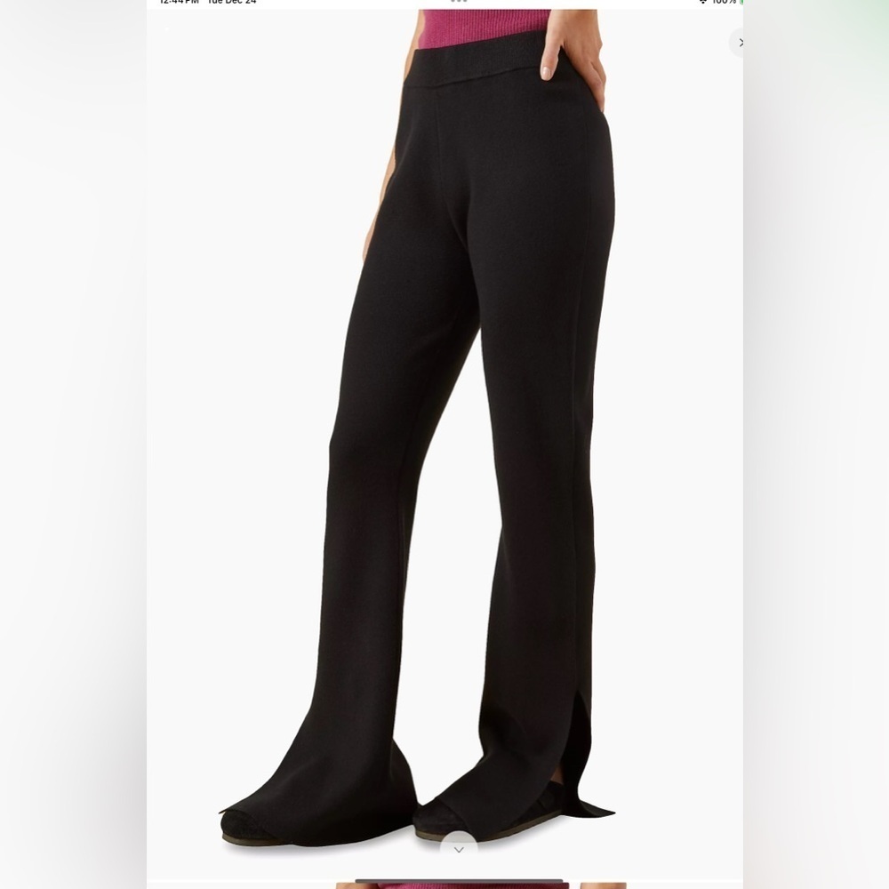 NWT Monrow Supersoft Knit flare Slit Hem Pants small black pull on trousers